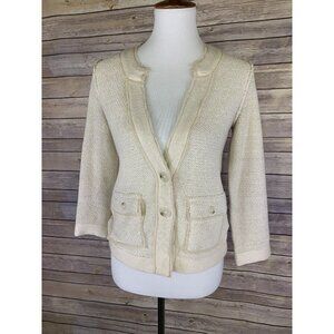 Banana Republic Womens Small 2 Button Cardigan Frayed Hem Metallic Detail Pocket